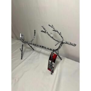 Holiday Lane Silver Metal Reindeer Figurine – Modern Textured Christmas Table De